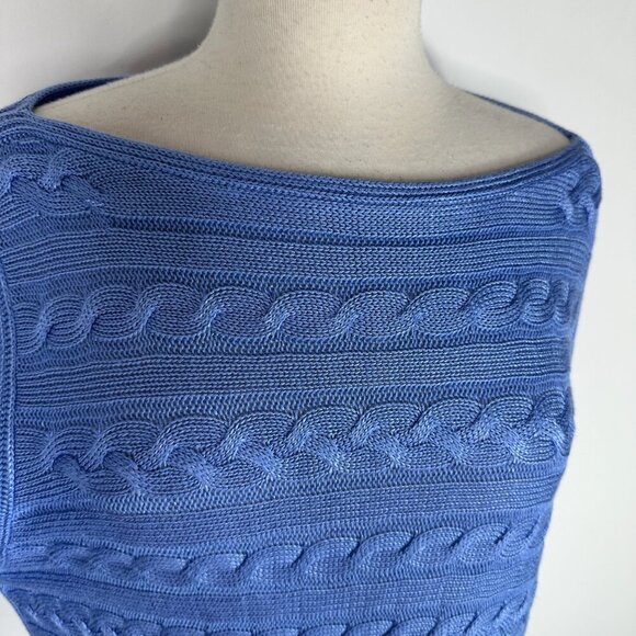 NWT Lauren Ralph Lauren Blue Cotton Blend Boat Neck Cable Knit Sweater XL RP $99 - Picture 5 of 15